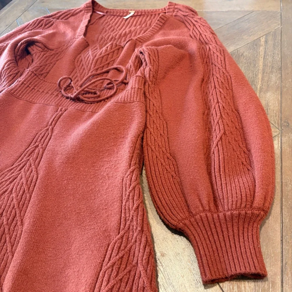 Free People Sweater Dress Women Large Cinnamon Balloon Sleeve Knit Emmaline Mini